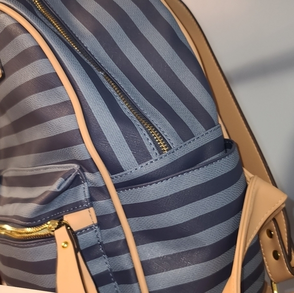 Adrienne Vittadini Blue & Natural Hayes Stripe Backpack, BNWT - Picture 10 of 13
